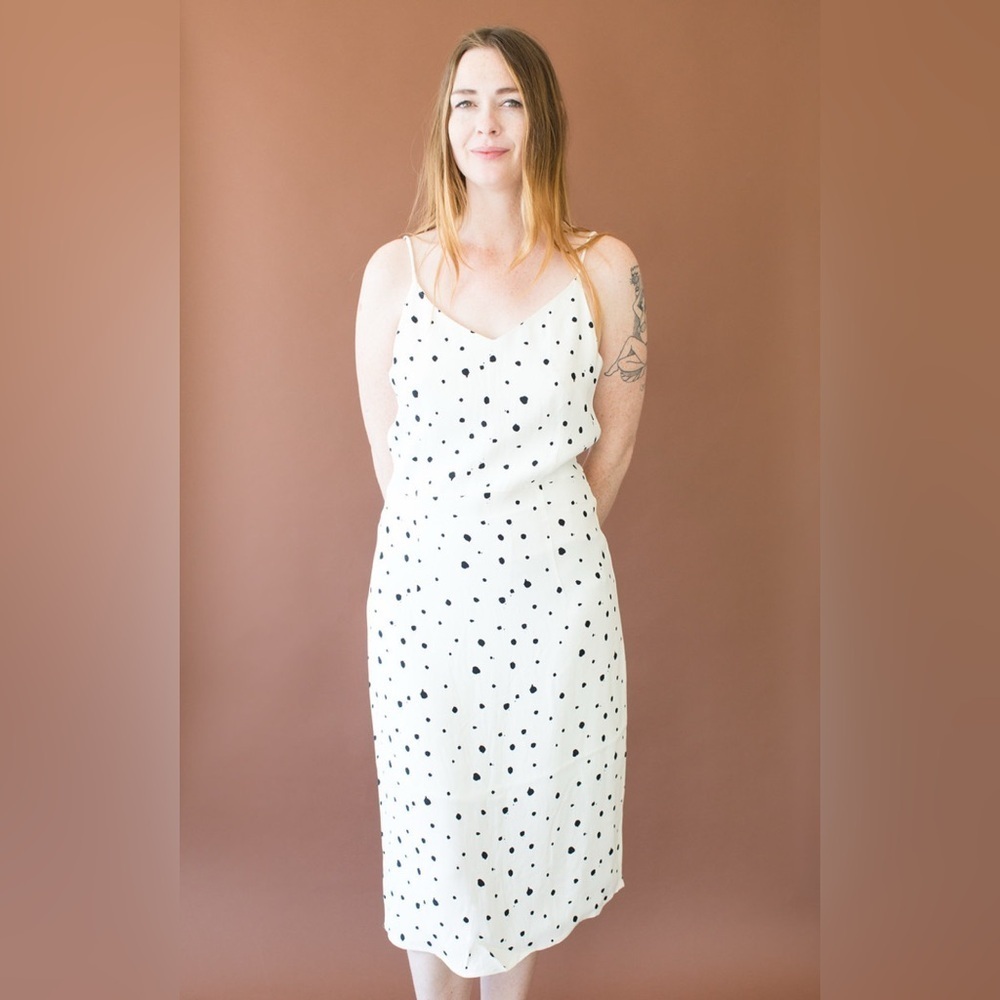 Just Female Laura Slip Dress White Black Dot Back Slit